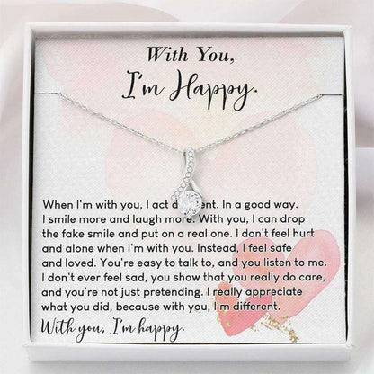 Wife Necklace, Necklace Gift For Her “ With You I’M Happy Message “ Alluring Beauty Necklace With Gift Box For Karwa Chauth Rakva