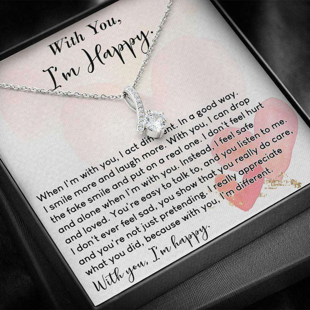 Wife Necklace, Necklace Gift For Her “ With You I’M Happy Message “ Alluring Beauty Necklace With Gift Box For Karwa Chauth Rakva