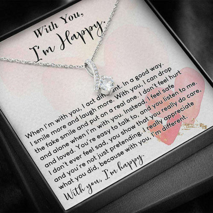 Wife Necklace, Necklace Gift For Her “ With You I’M Happy Message “ Alluring Beauty Necklace With Gift Box For Karwa Chauth Rakva