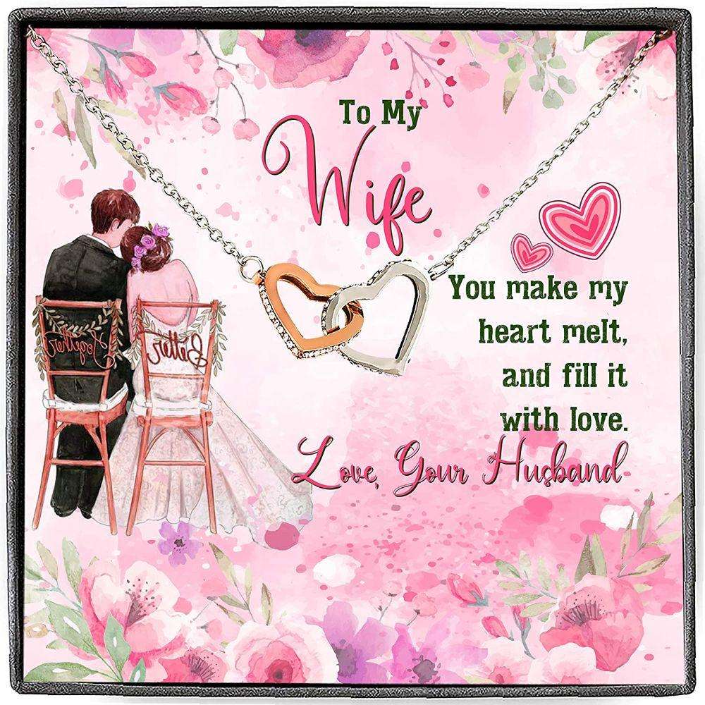 Wife Necklace, Necklace Gifts For Wife, To My Wife You Make My Heart Melt For Karwa Chauth Rakva