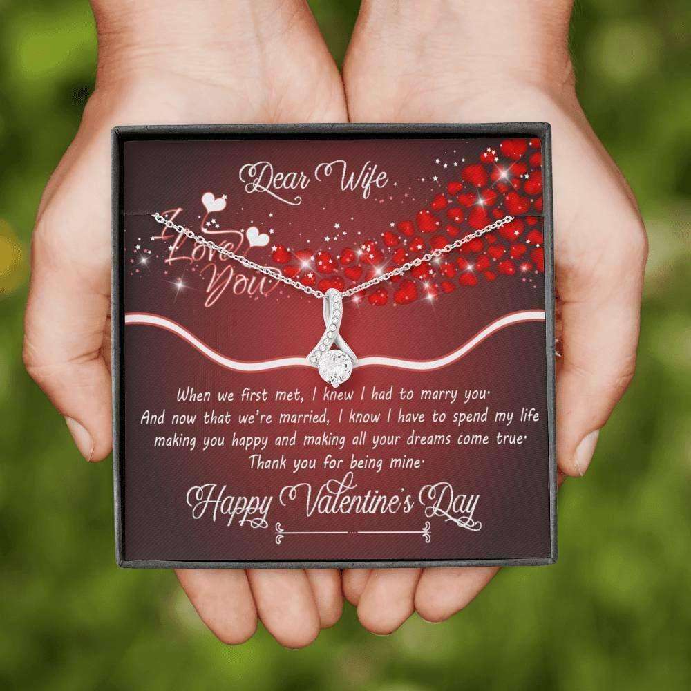 Wife Necklace, Necklace Pendant Cubic Zirconia Valentine Gift For Wife “ Thank You For Being Mine For Karwa Chauth Rakva