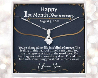 Wife Necklace, Personalized 1 Month Anniversary Necklace, One Month Dating Anniversary, 1 Month Wedding Anniversary Necklace Girlfriend For Karwa Chauth Rakva