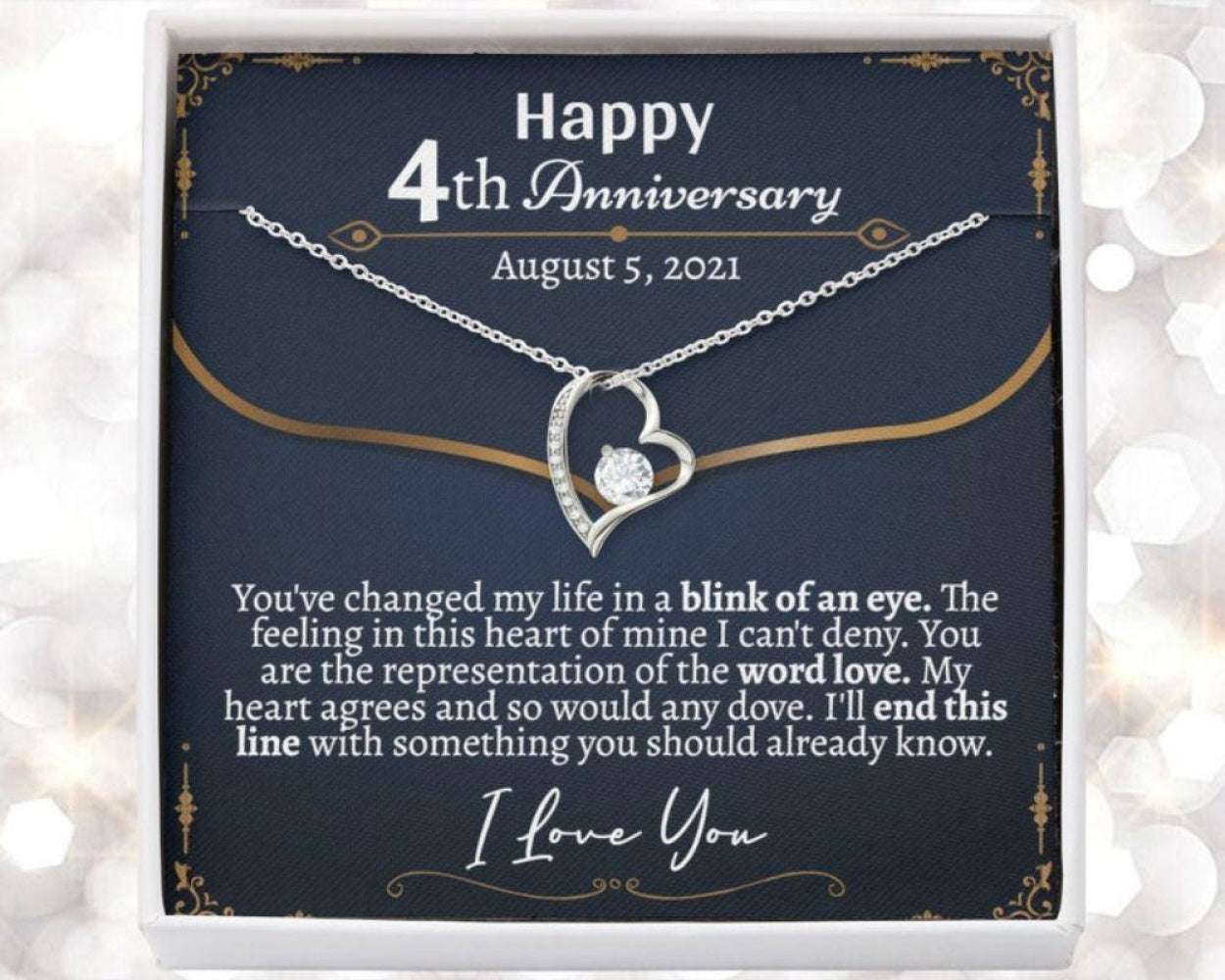 Wife Necklace, Personalized 4 Year Anniversary Necklaces For Her, 4Th Wedding Anniversary, Fourth Year Anniversary Necklace For Wife For Karwa Chauth Rakva