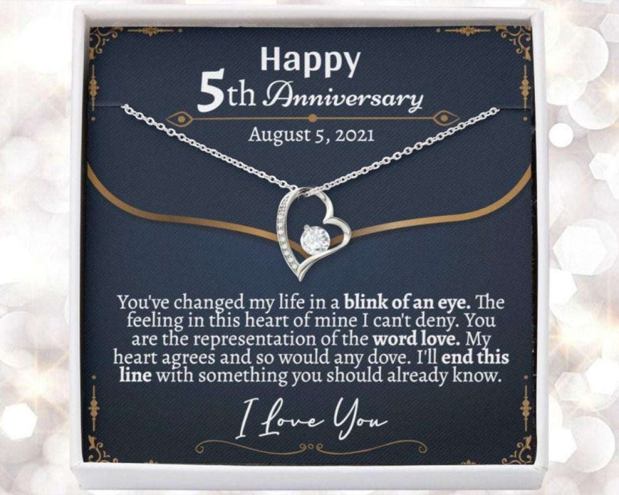 Wife Necklace, Personalized 5 Year Anniversary Necklaces For Her, 5Th Wedding Anniversary Necklace, Fifth Year Anniversary Necklace For Wife For Karwa Chauth Rakva