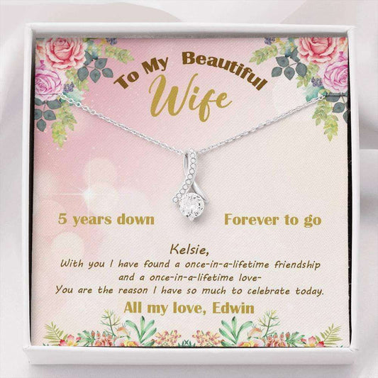 Wife Necklace, Personalized Necklace Gift For Wife, 5Th Wedding Anniversary Necklace, Custom Name For Karwa Chauth Rakva