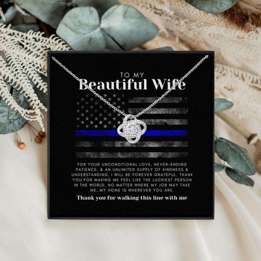 Wife Necklace, Police Wife Gift: Love Knot Cubic Zirconia Necklace, Law Enforcement Wife Present For Karwa Chauth Rakva