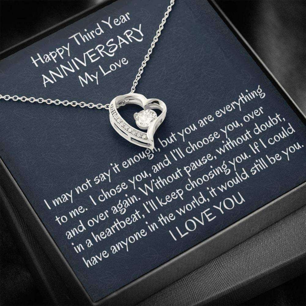 Wife Necklace, Third Wedding Anniversary Forever Love Wife Gift, Three Year Anniversary Necklace Gift For Her Anniversary For Karwa Chauth Rakva