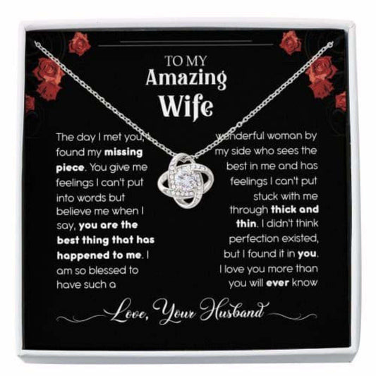 Wife Necklace, To My Amazing Wife Necklace, Gift For Wife From Husband, My Missing Piece, Wife Gift, Love Knot Necklace For Karwa Chauth Rakva