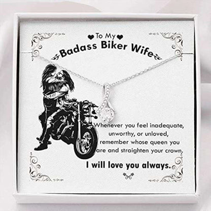 Wife Necklace, To My Badass Biker Wife Necklace Gift From Husband “ I Will Love You Always For Karwa Chauth Rakva