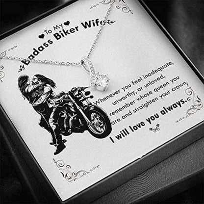 Wife Necklace, To My Badass Biker Wife Necklace Gift From Husband “ I Will Love You Always For Karwa Chauth Rakva