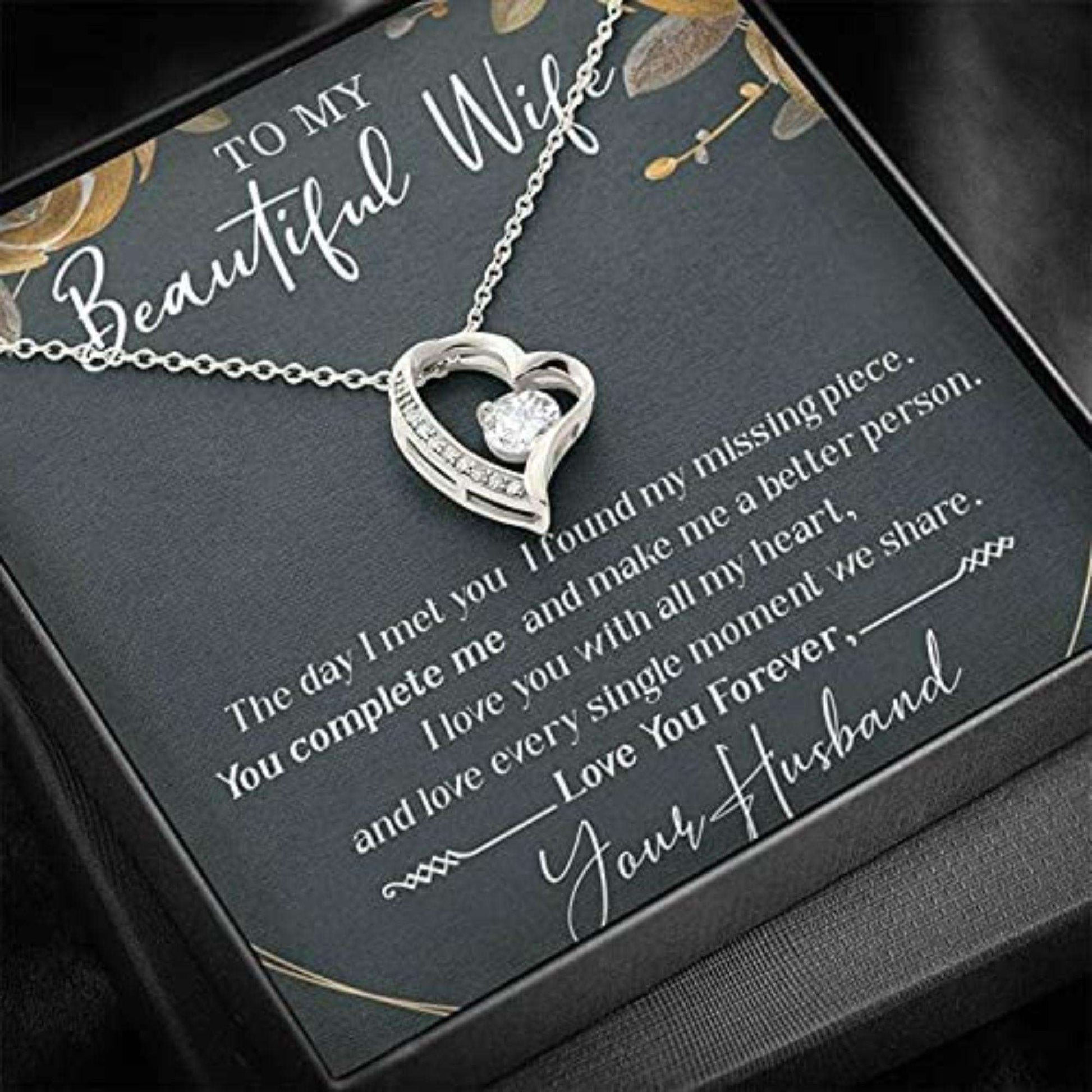 Wife Necklace, To My Beautiful Wife, Forever Love Necklace, Anniversary Or Birthday Valentine’S Day Necklace For Karwa Chauth Rakva