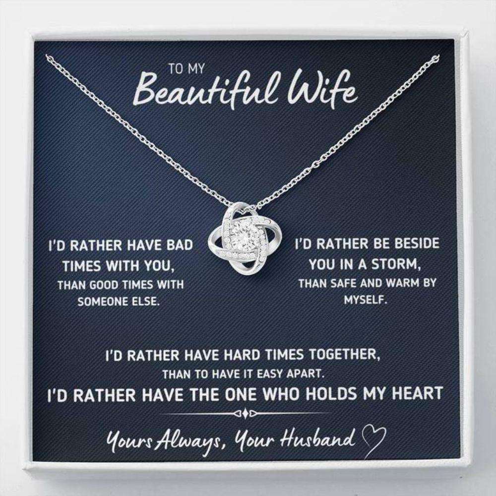 Wife Necklace, To My Beautiful Wife I’D Rather Love Knot Necklace Gift For Karwa Chauth Rakva