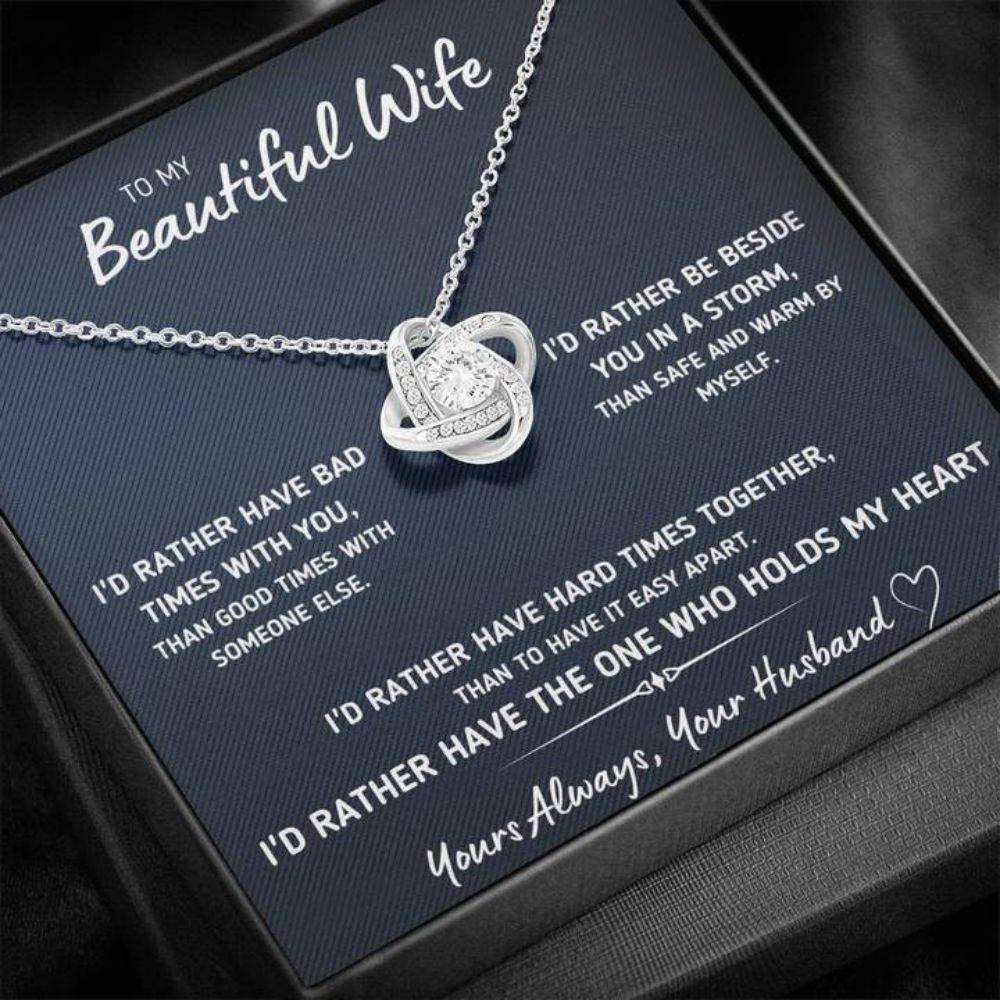 Wife Necklace, To My Beautiful Wife I’D Rather Love Knot Necklace Gift For Karwa Chauth Rakva