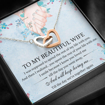 Wife Necklace, To My Beautiful Wife “ Interlocking Hearts Necklace For Karwa Chauth Rakva