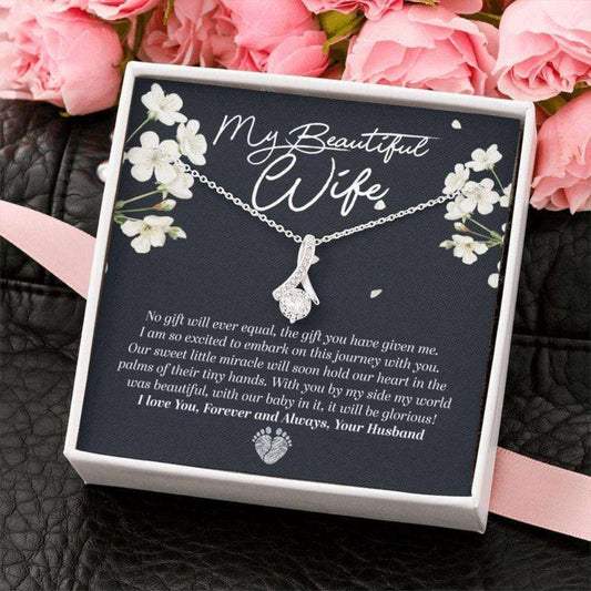 Wife Necklace, To My Beautiful Wife On Your Pregnancy Necklace “ Pregnancy Gift For Best Friend, First Time Mom For Karwa Chauth Rakva