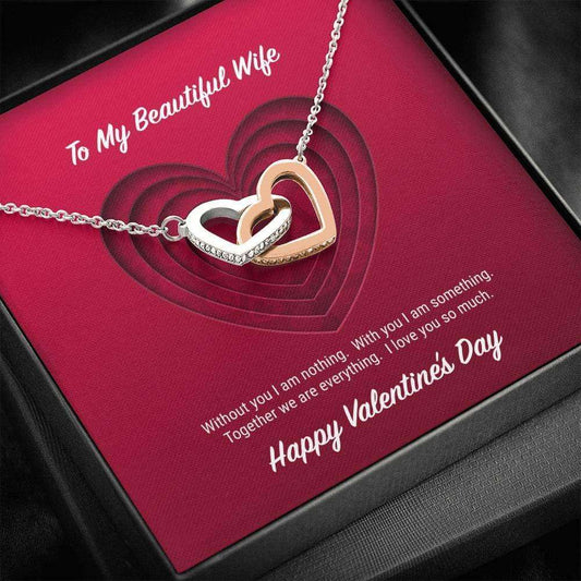 Wife Necklace, To My Beautiful Wife Valentine’S Day Interlocking Hearts Necklace For Karwa Chauth Rakva