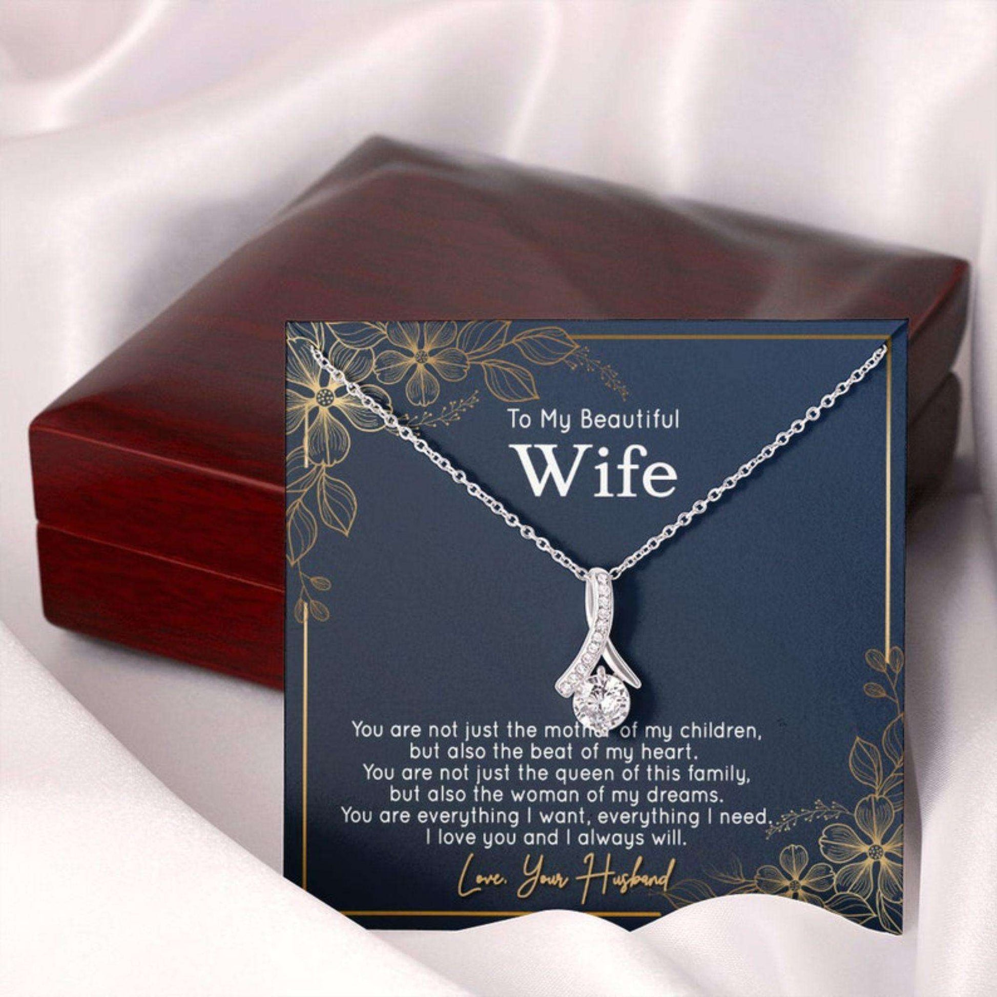 Wife Necklace, To My Beautiful Wife Valentines Day Necklace With Card “ Gift For Wife Alluring Beauty Necklace For Karwa Chauth Rakva