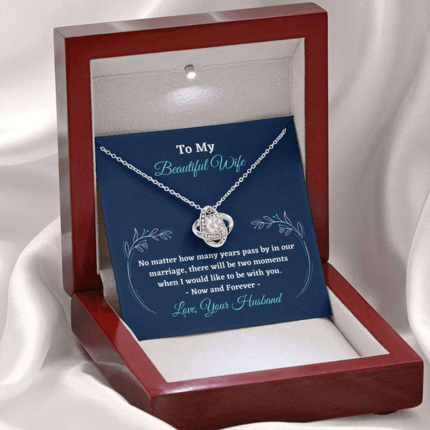 Wife Necklace, To My Beautiful Wife Valentines Day Necklace With Card “ Gift For Wife Love Knot Necklace For Karwa Chauth Rakva