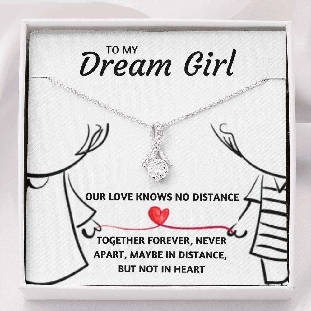 Wife Necklace, To My Dream Girl Our Love Knows No Distance Necklace Gift For Wife Fiance For Karwa Chauth Rakva