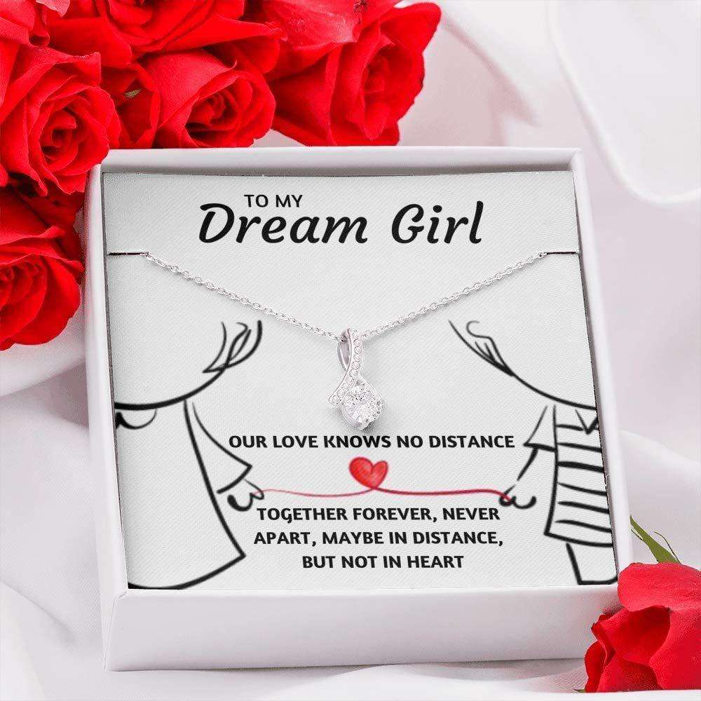 Wife Necklace, To My Dream Girl Our Love Knows No Distance Necklace Gift For Wife Fiance For Karwa Chauth Rakva