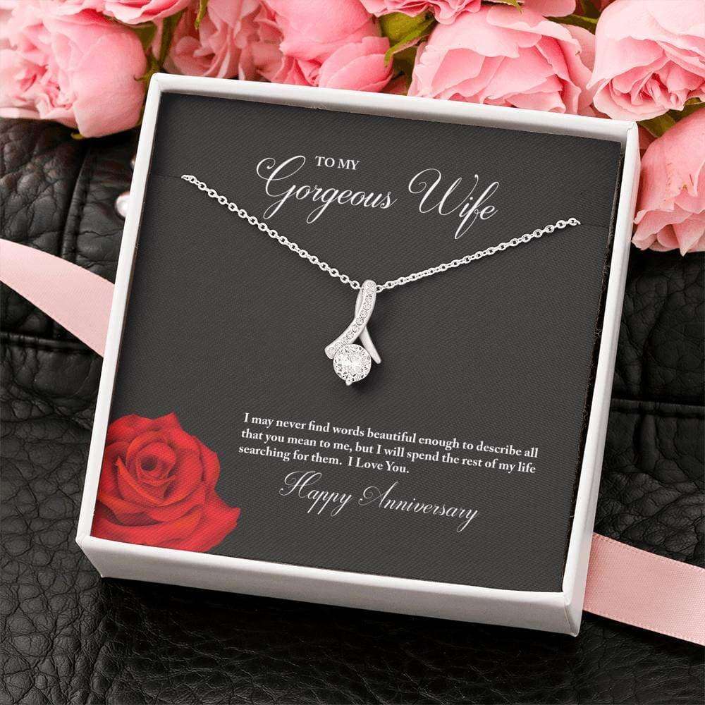 Wife Necklace, To My Gorgeous Wife Happy Anniversary Alluring Beauty Necklace For Karwa Chauth Rakva