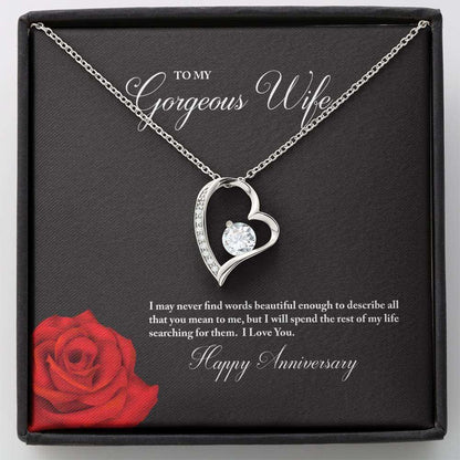 Wife Necklace, To My Gorgeous Wife Happy Anniversary Forever Love Necklace For Karwa Chauth Rakva