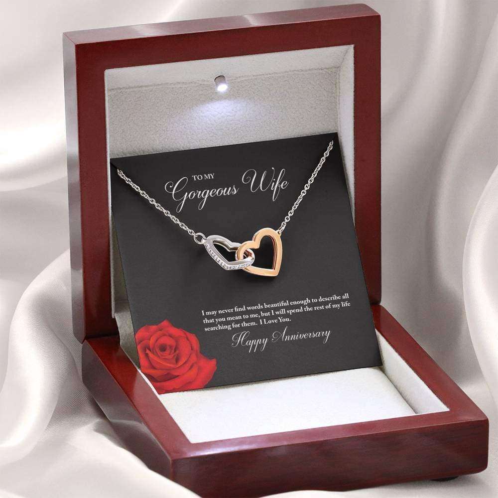 Wife Necklace, To My Gorgeous Wife Happy Anniversary Interlocking Hearts Necklace For Karwa Chauth Rakva