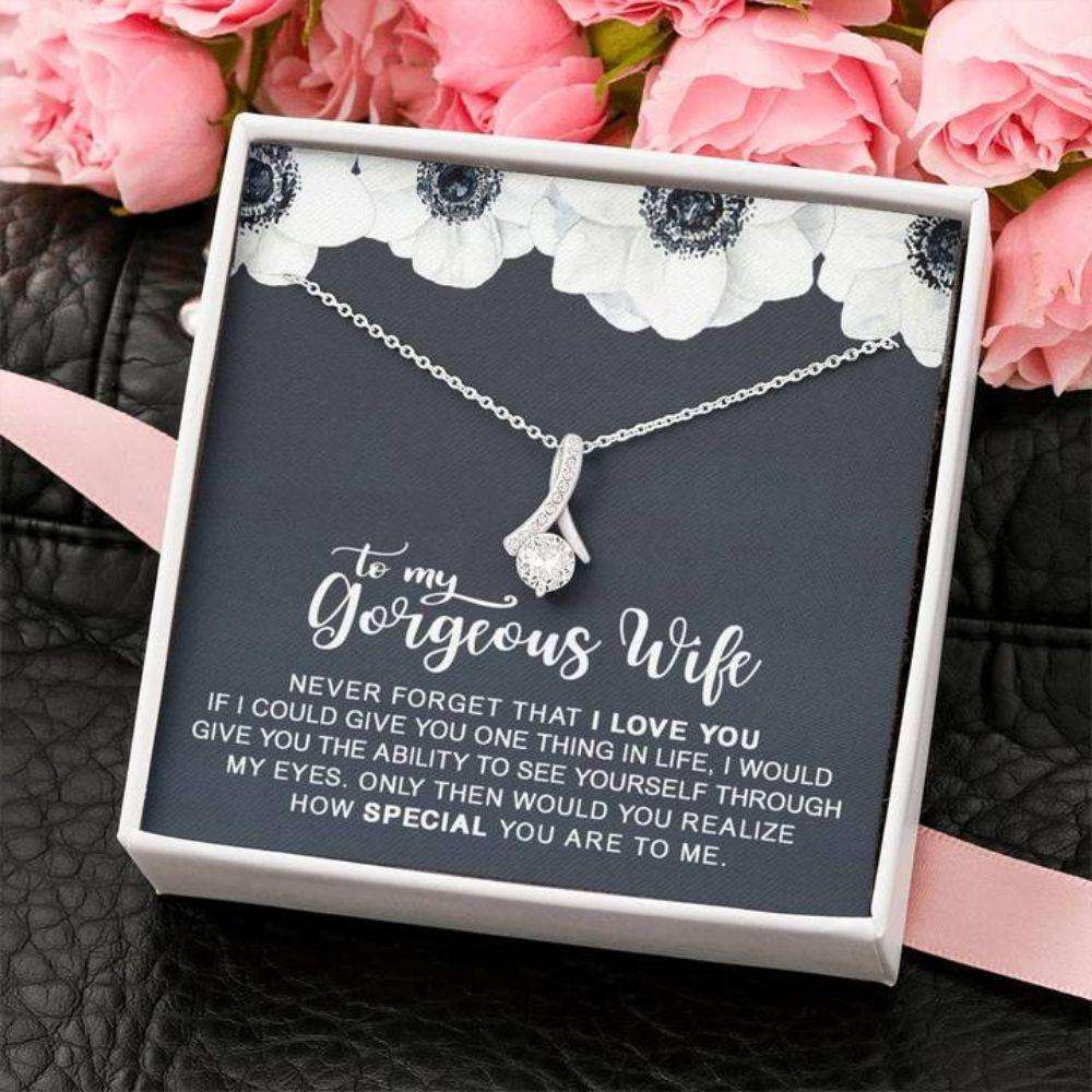 Wife Necklace, To My Gorgeous Wife Necklace “ Gift For Valentine, Birthday, Anniversary For Karwa Chauth Rakva