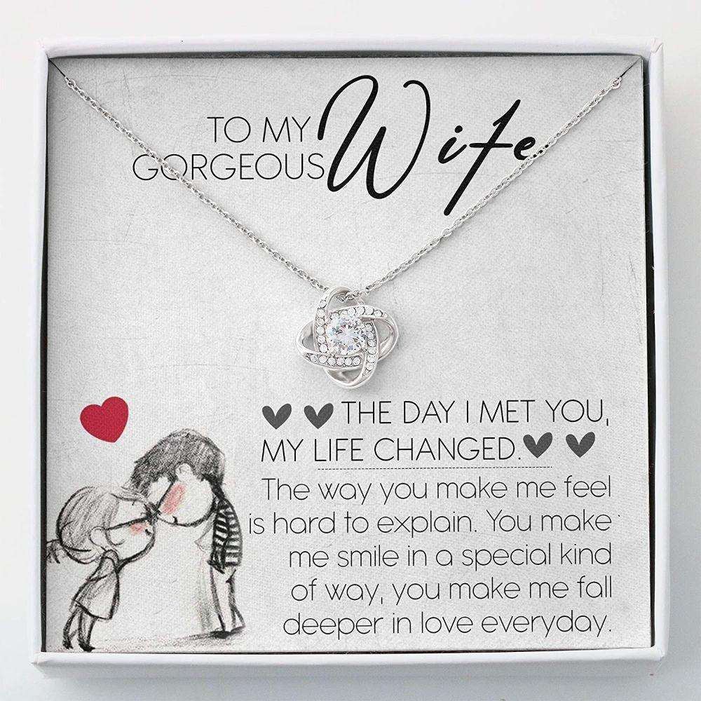 Wife Necklace, To My Gorgeous Wife Necklace Gift “ Love Knots For Karwa Chauth Rakva