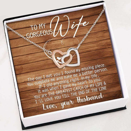 Wife Necklace “ To My Gorgeous Wife Necklace “ Interlocking Hearts Necklace With Gift Box For Birthday Christmas For Karwa Chauth Rakva