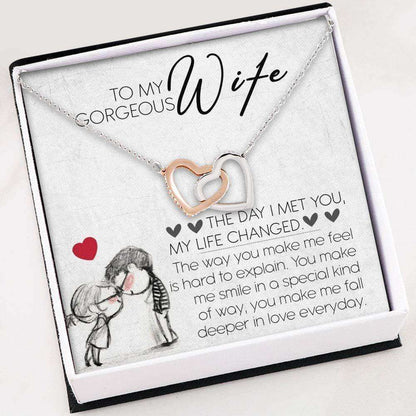 Wife Necklace, To My Gorgeous Wife Necklace “ Interlocking Hearts Necklace With Gift Box For Karwa Chauth Rakva