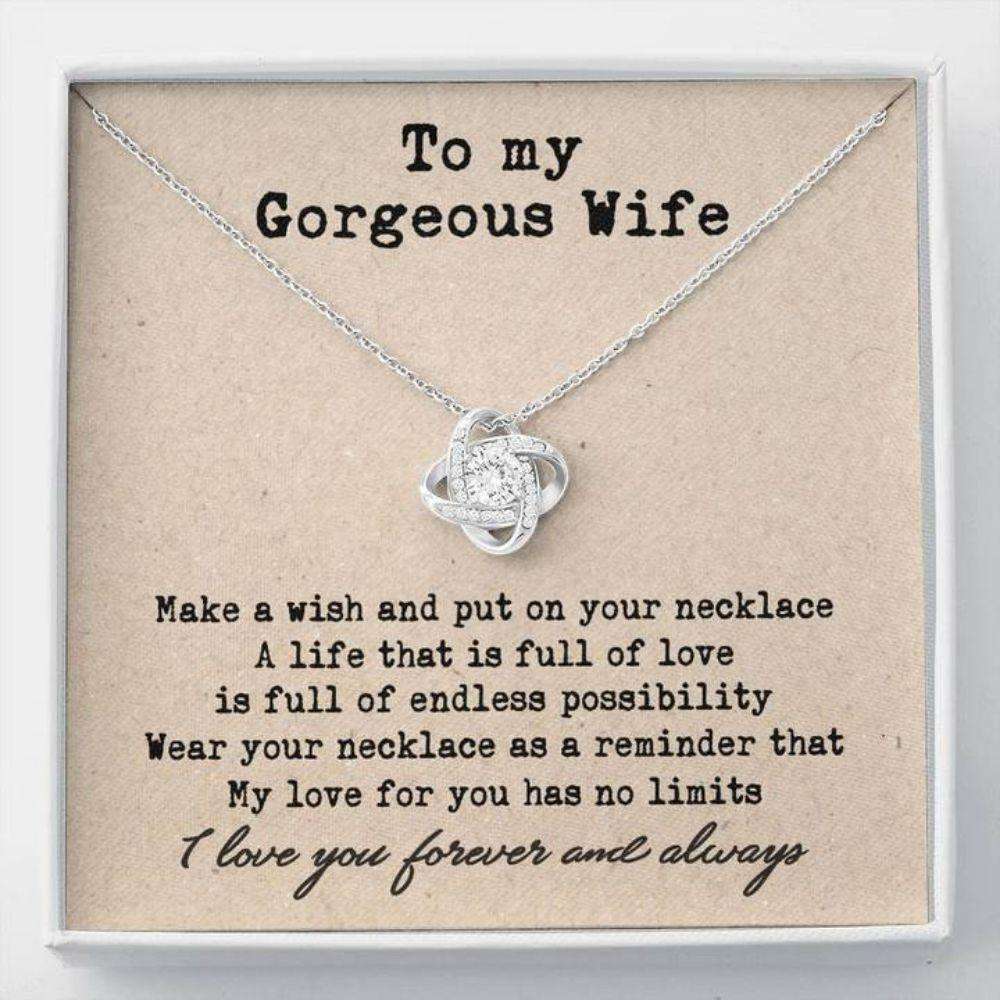 Wife Necklace, To My Gorgeous Wife Necklace “ My Love For You Has No Limits Love Knot For Karwa Chauth Rakva