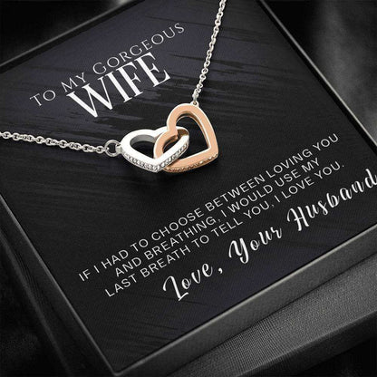 Wife Necklace, To My Gorgeous Wife Necklace Twin Heart Pendant Gift For Wife “ If I Had To Choose For Karwa Chauth Rakva