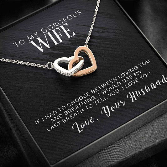 Wife Necklace, To My Gorgeous Wife Necklace Twin Heart Pendant Gift For Wife “ If I Had To Choose For Karwa Chauth Rakva