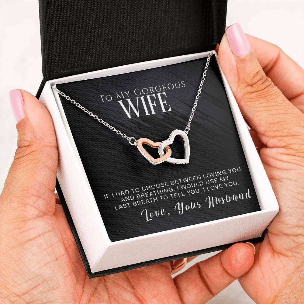 Wife Necklace, To My Gorgeous Wife Necklace Twin Heart Pendant Gift For Wife “ If I Had To Choose For Karwa Chauth Rakva