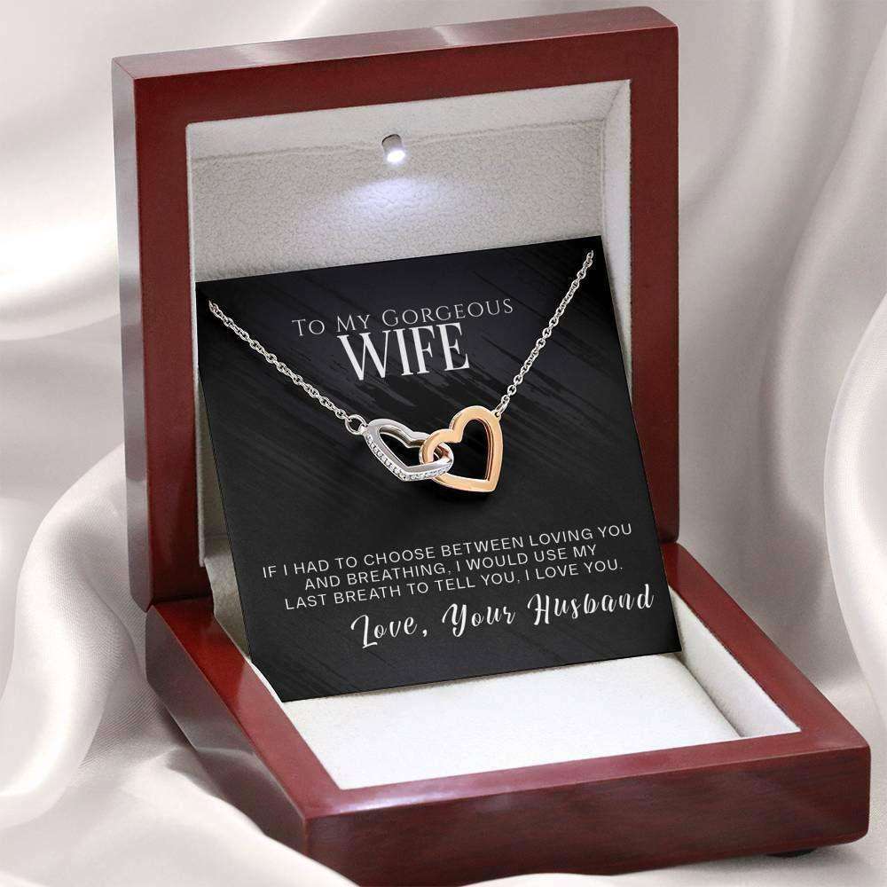 Wife Necklace, To My Gorgeous Wife Necklace Twin Heart Pendant Gift For Wife “ If I Had To Choose For Karwa Chauth Rakva