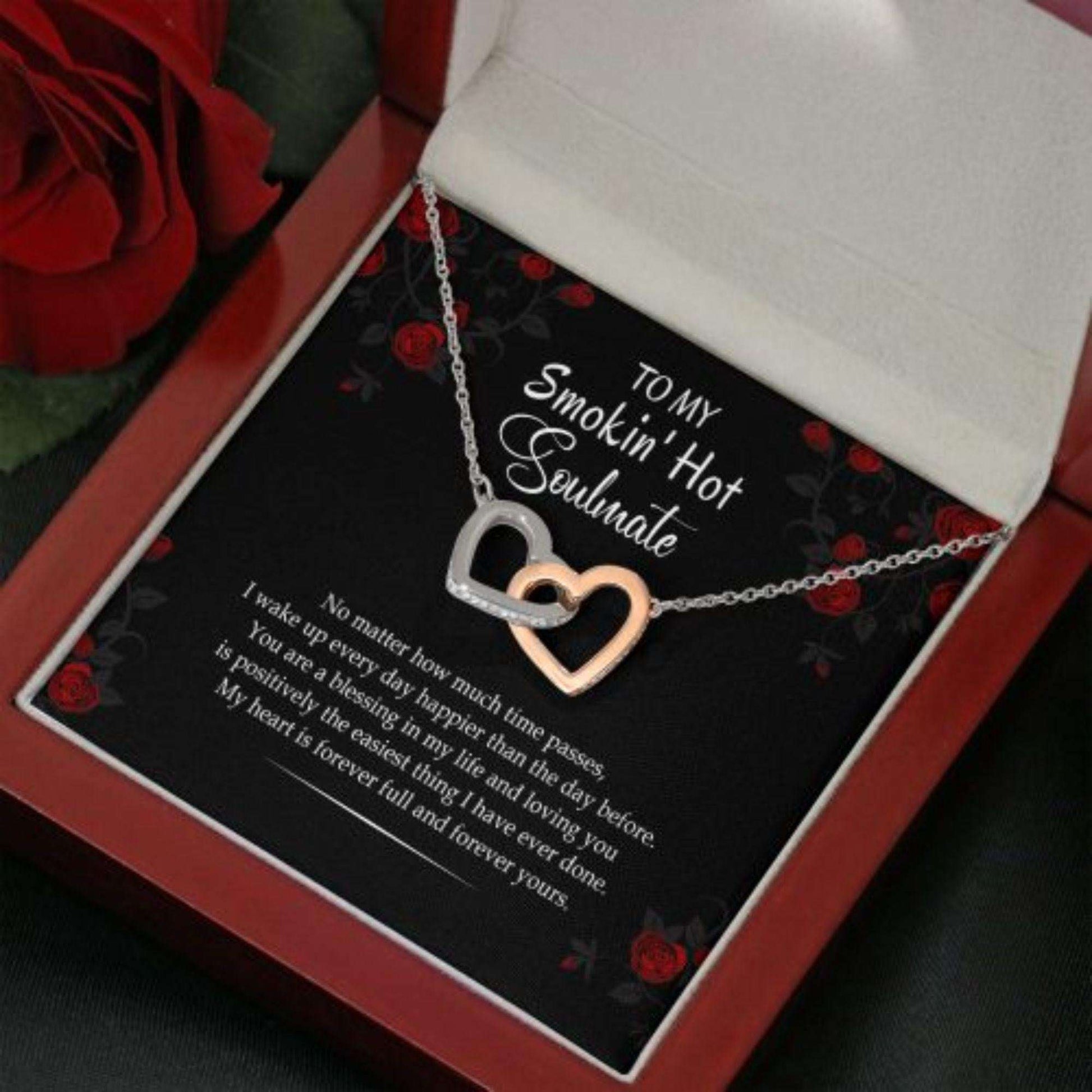 Wife Necklace, To My Smokin’ Hot Soulmate Necklace, Gift For Soulmate Wife Girlfriend Valentines Day, Two Hearts For Karwa Chauth Rakva