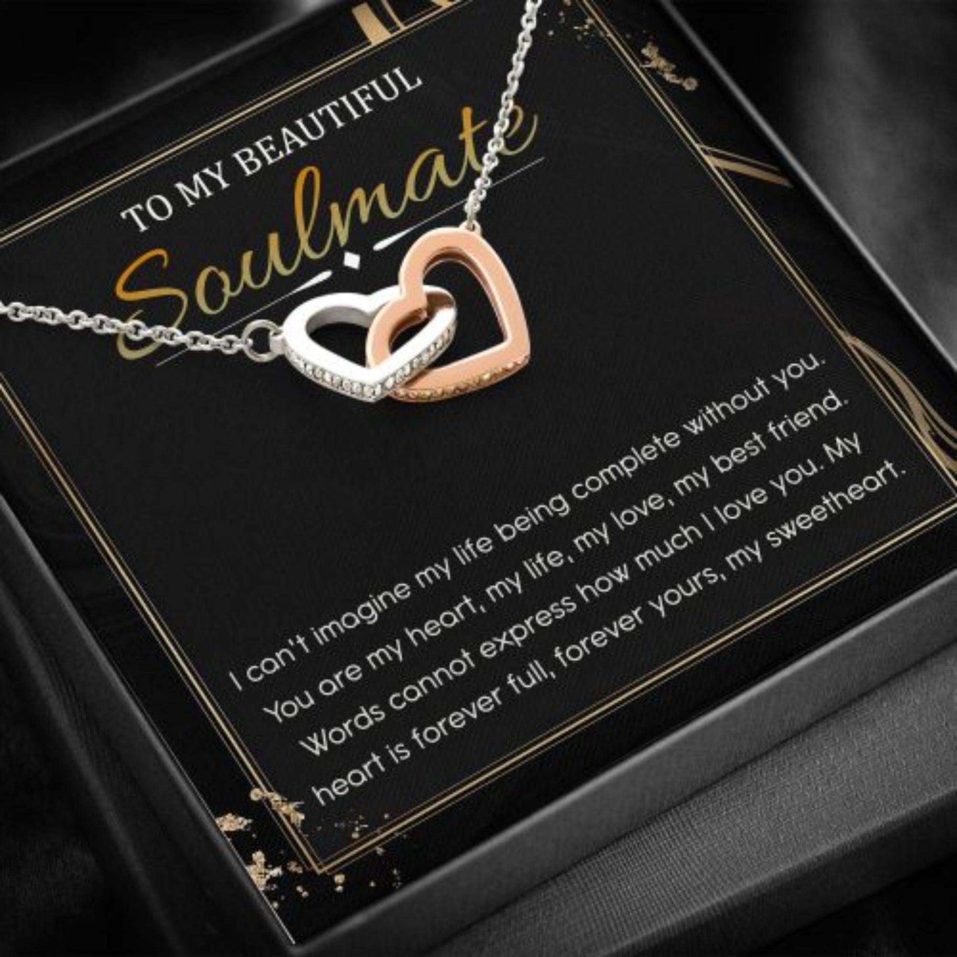 Wife Necklace, To My Soulmate Necklace, Gift For Wife From Husband, Personalized Jewelry Message Card With Box For Karwa Chauth Rakva