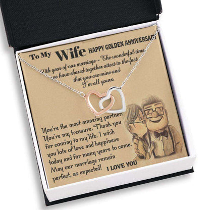 Wife Necklace, To My Wife 50Th Anniversary Necklace Gift, Golden Anniversary Necklace For Wife, 50 Years Wedding Necklace, Wife Gift For Karwa Chauth Rakva