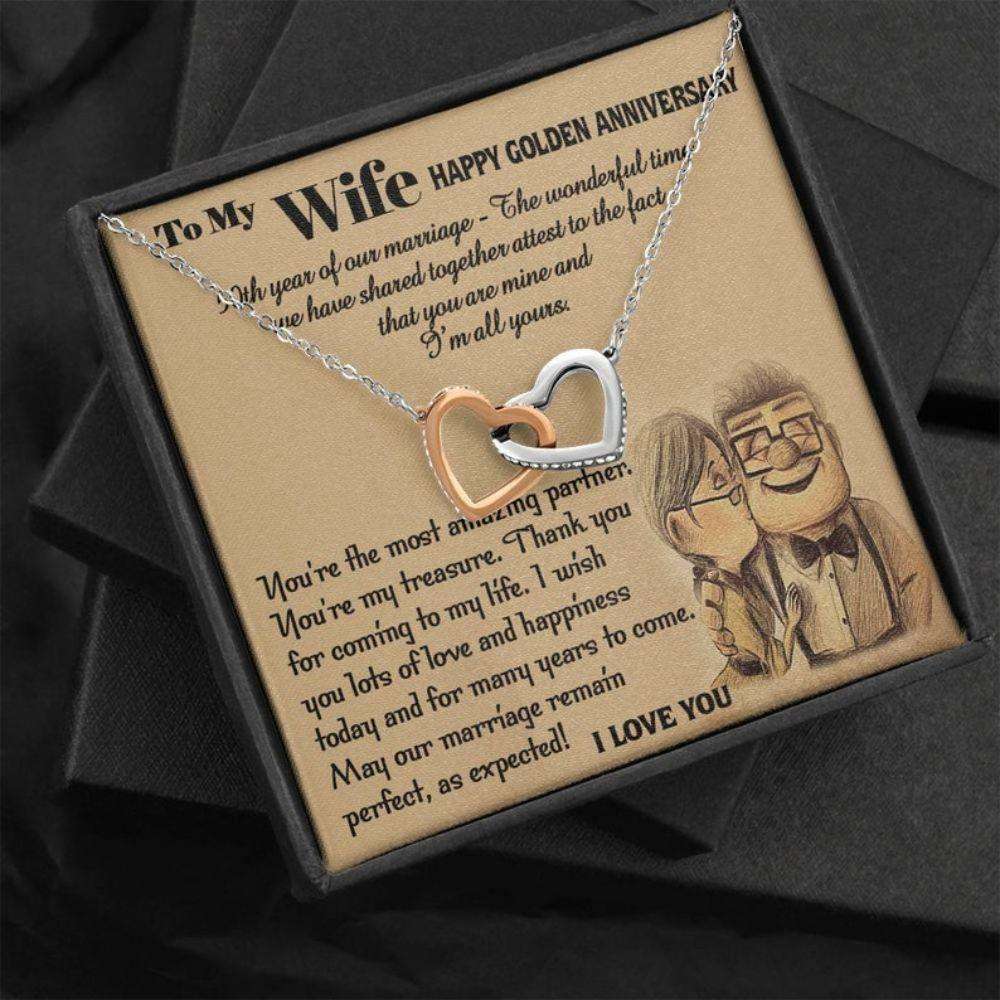 Wife Necklace, To My Wife 50Th Anniversary Necklace Gift, Golden Anniversary Necklace For Wife, 50 Years Wedding Necklace, Wife Gift For Karwa Chauth Rakva