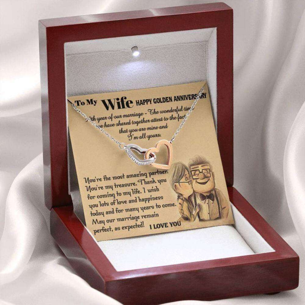 Wife Necklace, To My Wife 50Th Anniversary Necklace Gift, Golden Anniversary Necklace For Wife, 50 Years Wedding Necklace, Wife Gift For Karwa Chauth Rakva