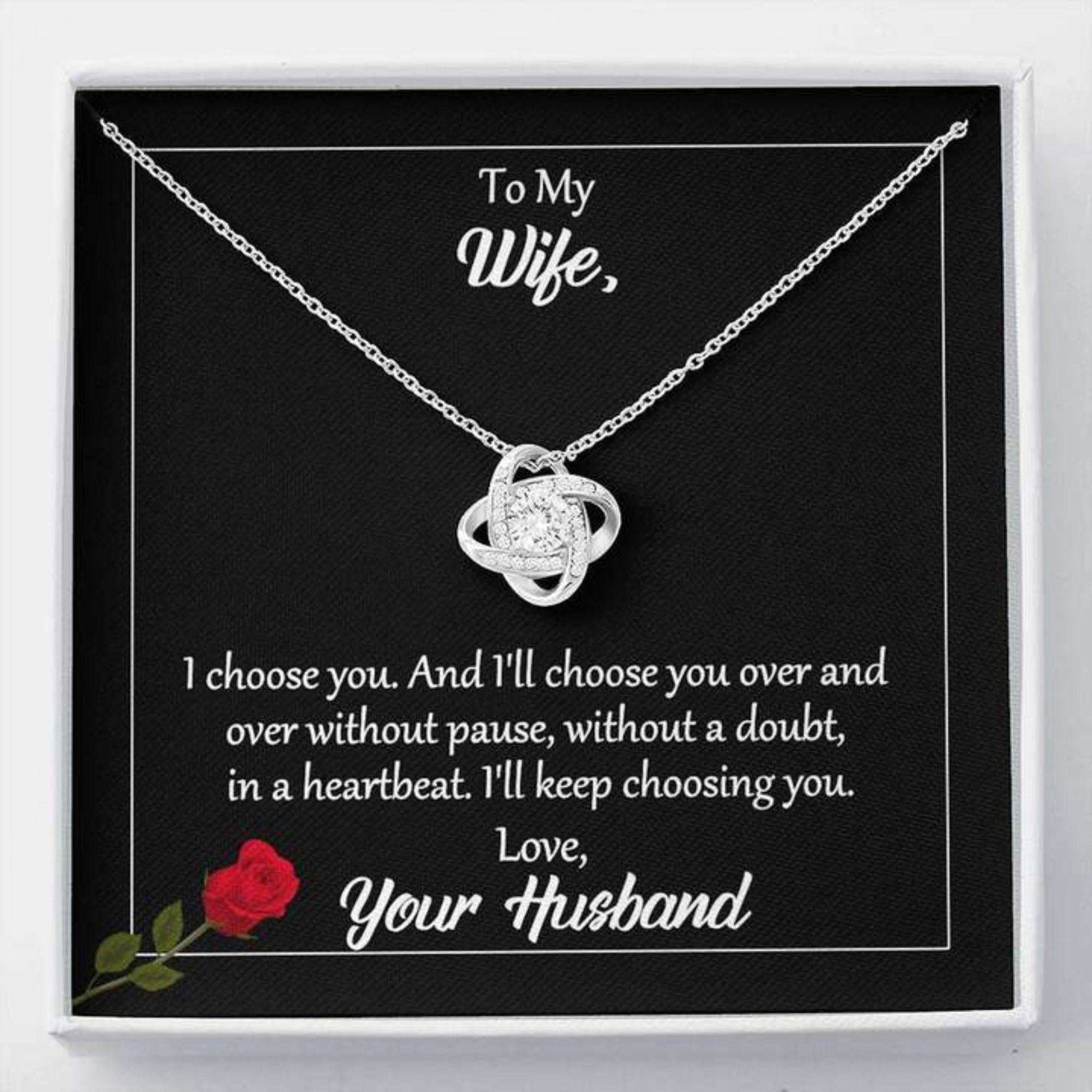 Wife Necklace, To My Wife Gift “ I Choose You Love Knot Necklace With Romantic For Karwa Chauth Rakva