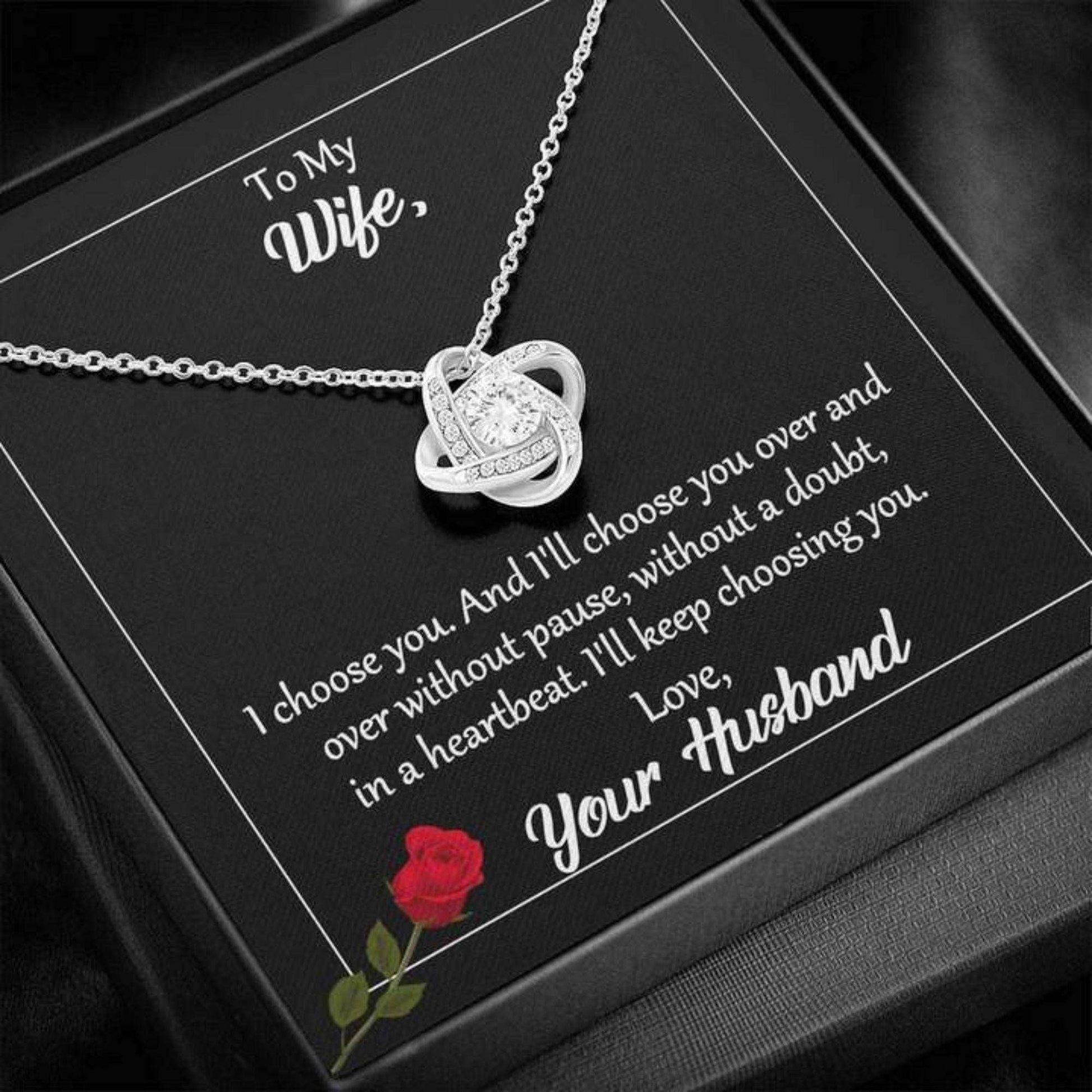 Wife Necklace, To My Wife Gift “ I Choose You Love Knot Necklace With Romantic For Karwa Chauth Rakva