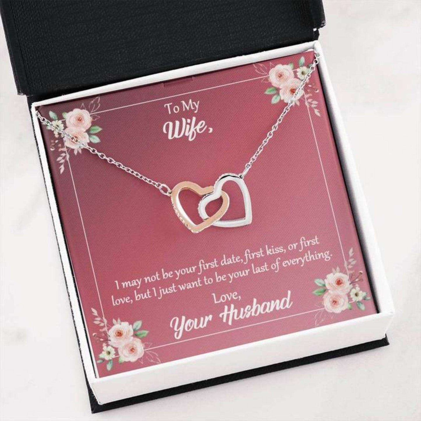 Wife Necklace, To My Wife Gift “ I Want To Be The Last Of Everything Two Hearts Necklace For Karwa Chauth Rakva