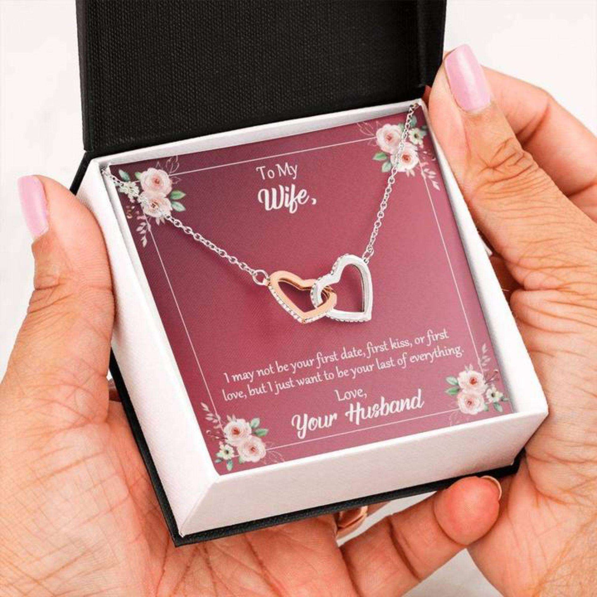 Wife Necklace, To My Wife Gift “ I Want To Be The Last Of Everything Two Hearts Necklace For Karwa Chauth Rakva