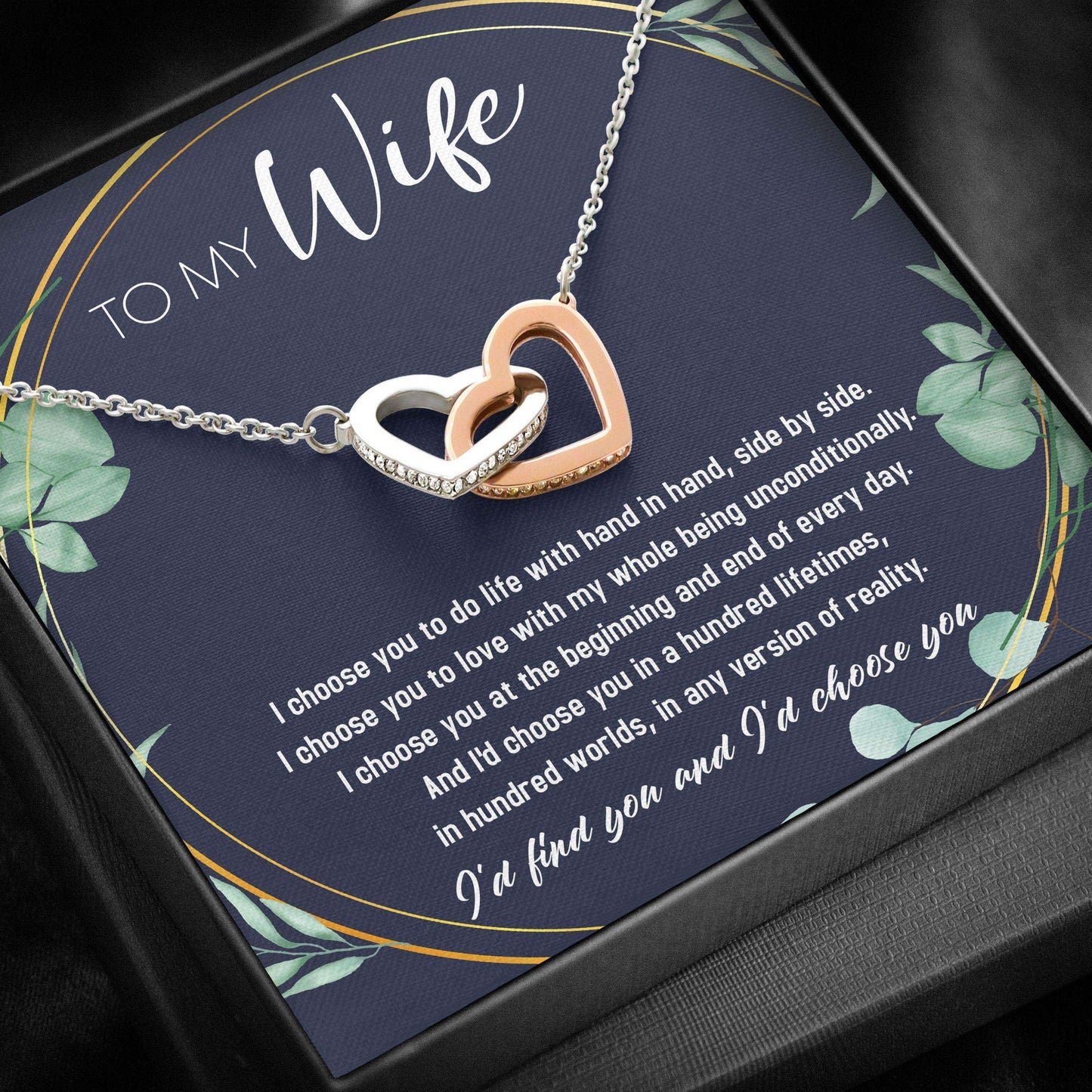 Wife Necklace, To My Wife, I Choose You “ Interlocking Hearts Necklace For Karwa Chauth Rakva