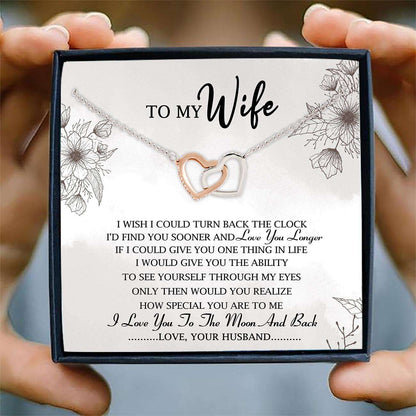 Wife Necklace, To My Wife Necklace Card “ Interlocking Hearts Necklace, Jewelry For Wife, Wife Gifts V1 For Karwa Chauth Rakva