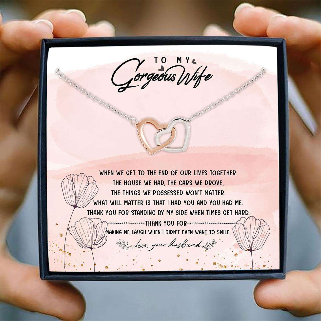 Wife Necklace, To My Wife Necklace Card “ Interlocking Hearts Necklace, Jewelry For Wife, Wife Gifts V2 For Karwa Chauth Rakva