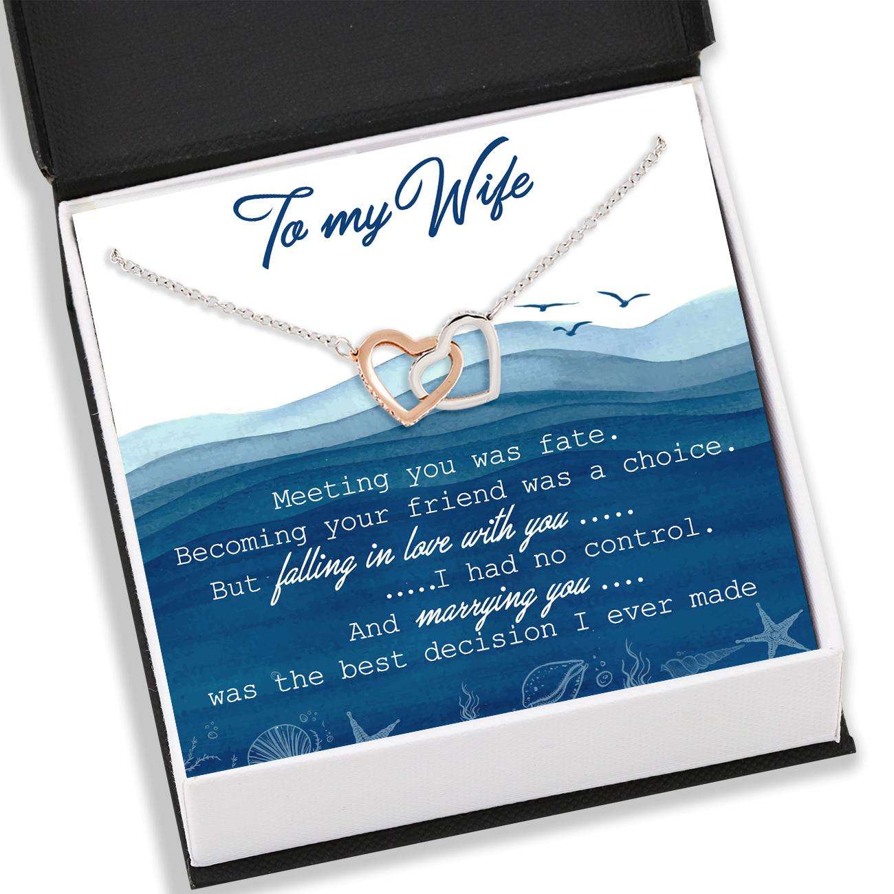 Wife Necklace, To My Wife Necklace Card Message “ Interlocking Hearts Necklace, Jewelry For Wife V1 For Karwa Chauth Rakva