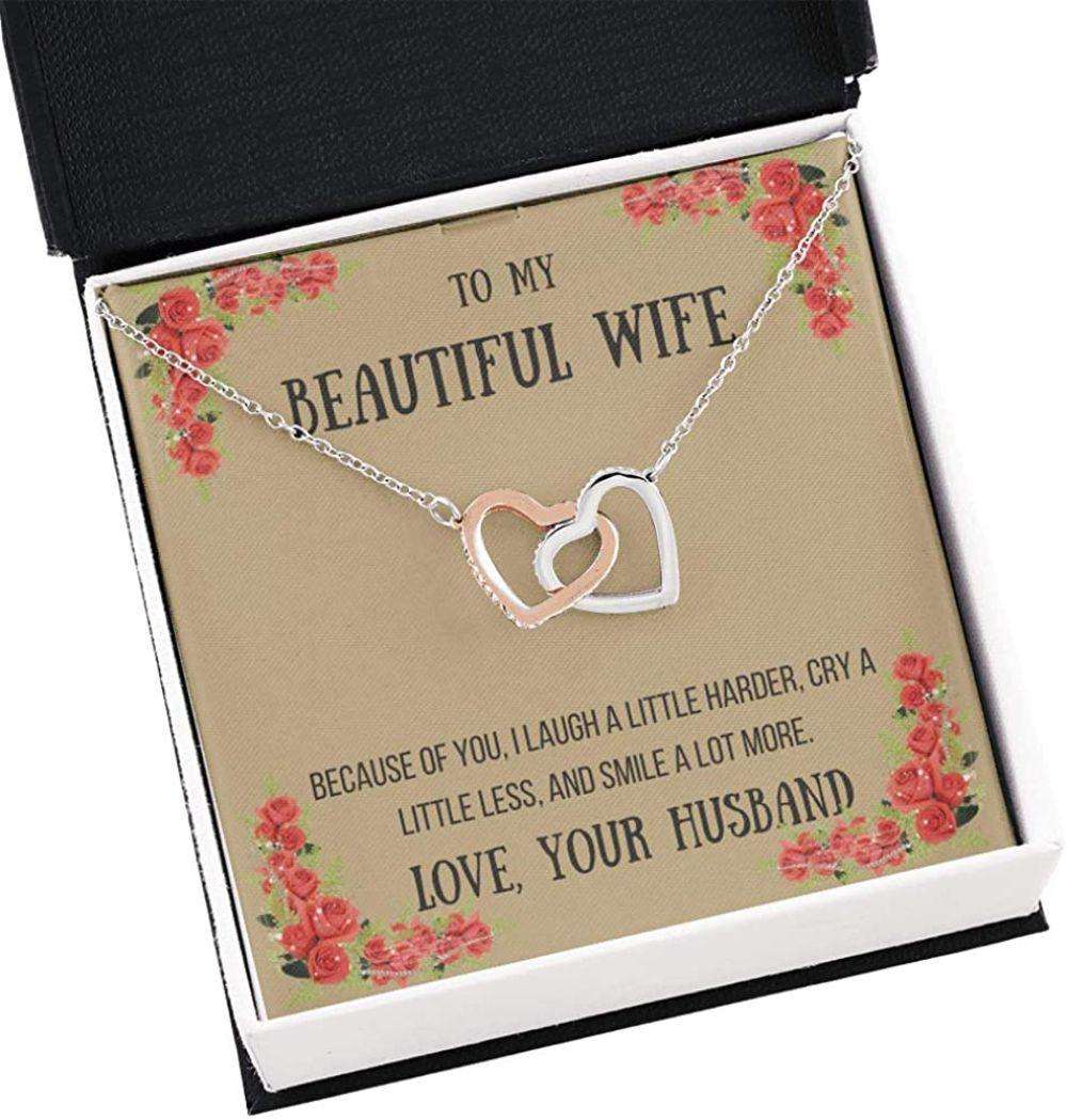 Wife Necklace, To My Wife Necklace Gift “ Because Of You “ Interlocking Hearts Necklace For Karwa Chauth Rakva